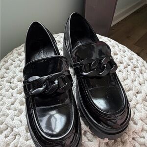 Glossy Black Chain Loafers